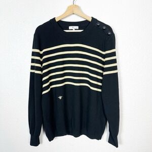 Christian Dior D Uniforms Women's Bee Logo Stipe Wool Jumper Sweater Black XXL